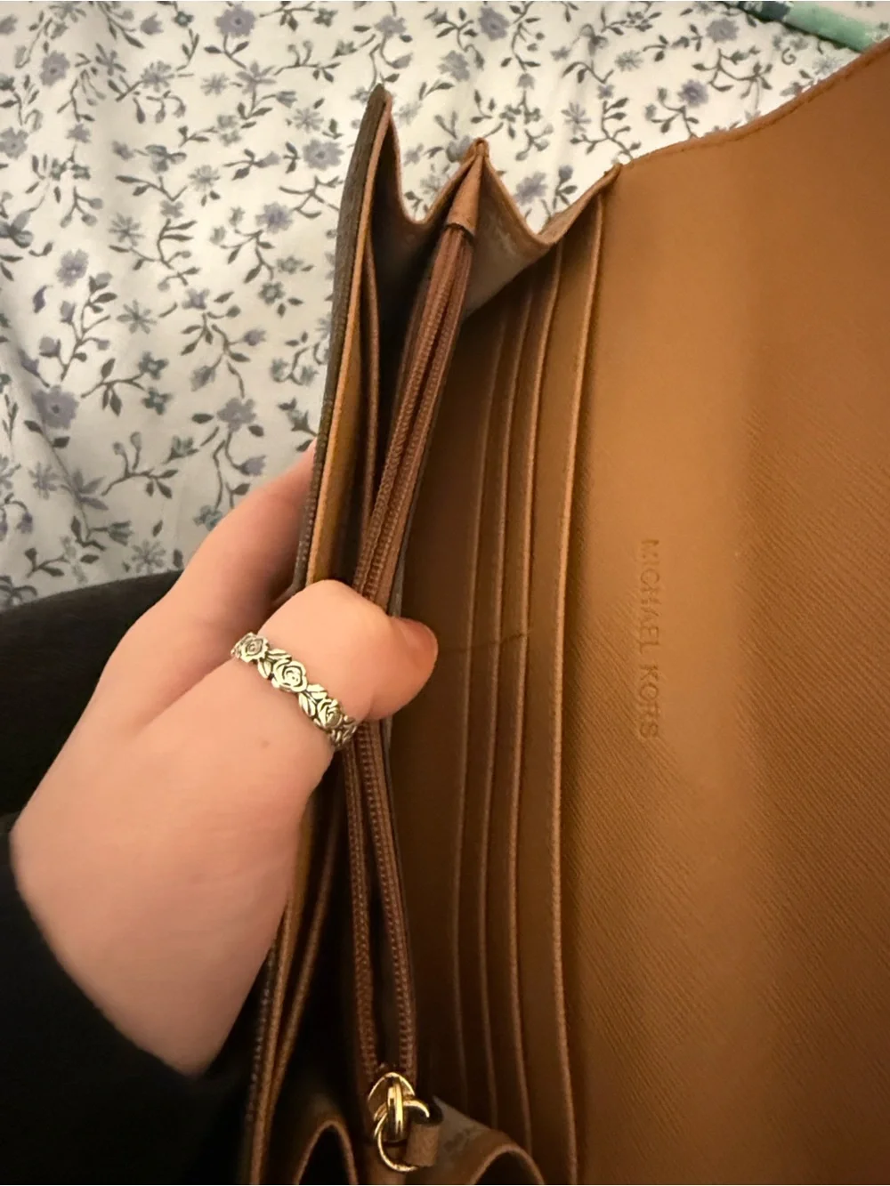 Michael Kors Brown Signature MK Fulton Continental Wallet with Gold Emblem